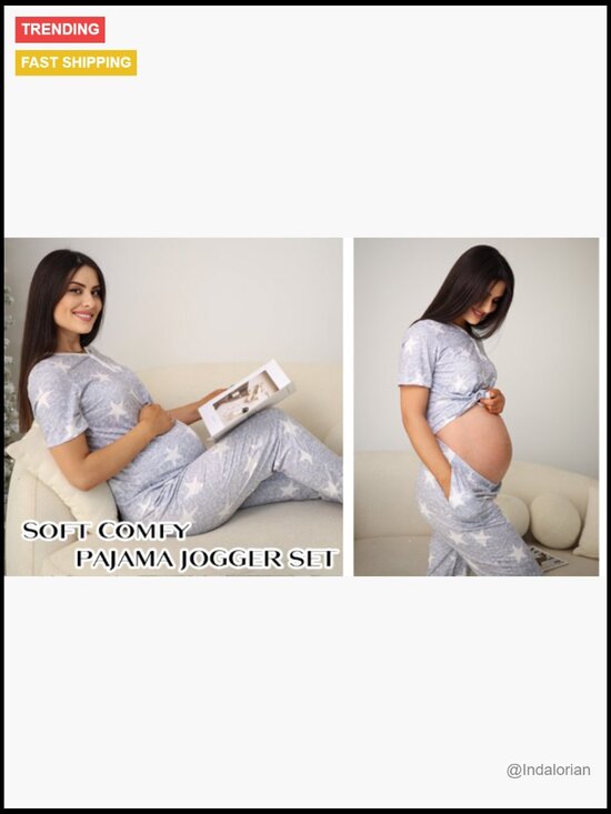 Polyester Spandex Pajama Set with Pockets V-Neck Short Sleeve - Picture 7 of 7